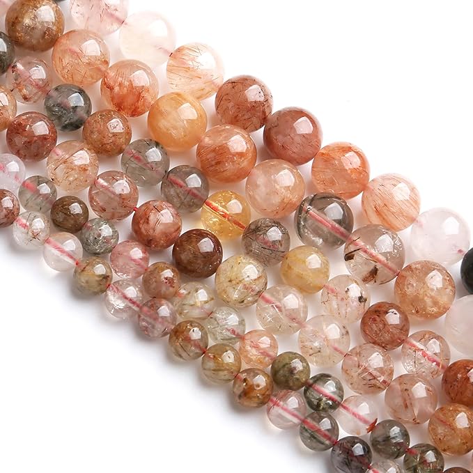 8MM 45PCS Natural Crystal Stone Colorful Rutilated Quartz Beads for Jewelry Making DIY Bracelet