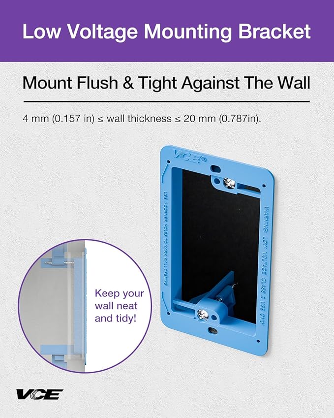 VCE Low Voltage Mounting Bracket Single Gang Wall Plate, Flush Low Voltage Box for Network, HDMI, Coaxial, Speaker, Telephone Cables, Blue, 5 Pack
