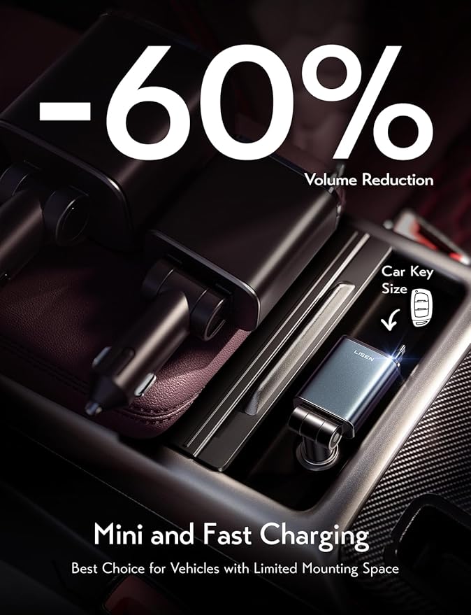 LISEN Car Charger USB C Fast Charging Retractable,【75% Less,Ultra Mini】 57W Fast iPhone 16/15 USBC Type C Car Charger Retractable for iPhone 16e 16 15 Pro Max Plus，Samsung Galaxy S25/24，Android,Black