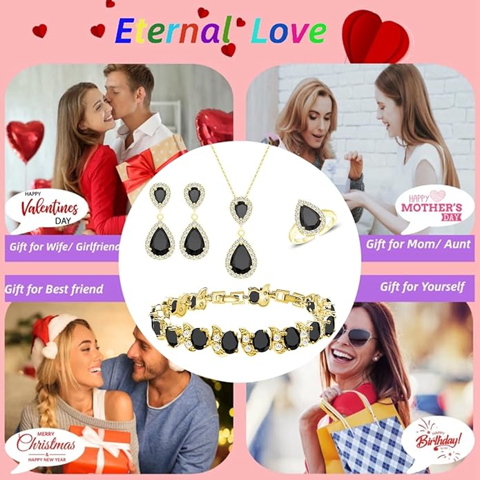 LMXXVJ Teardrop Jewelry Set for Women，Necklace Earrings Adjustable Ring Bracelet Set Fashion Formal Platinum/Gold/Rose Gold Jewelry Gift Girl/Mom/Wife/Grandmother/Best Friend/Aunt