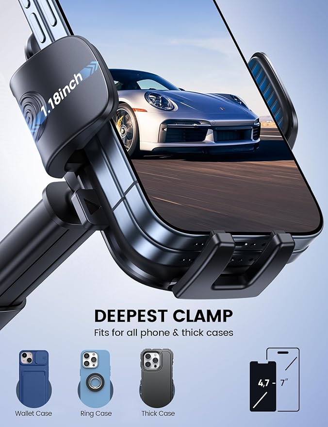 Lamicall Car Phone Holder Mount [3-in-1 Military-Grade Suction Cup] 360° Rotation Phone Holders for Your Car [Metal Hook] Cell Phone Car Mount Dashboard Vent Windshield for iPhone 16 All Smartphone