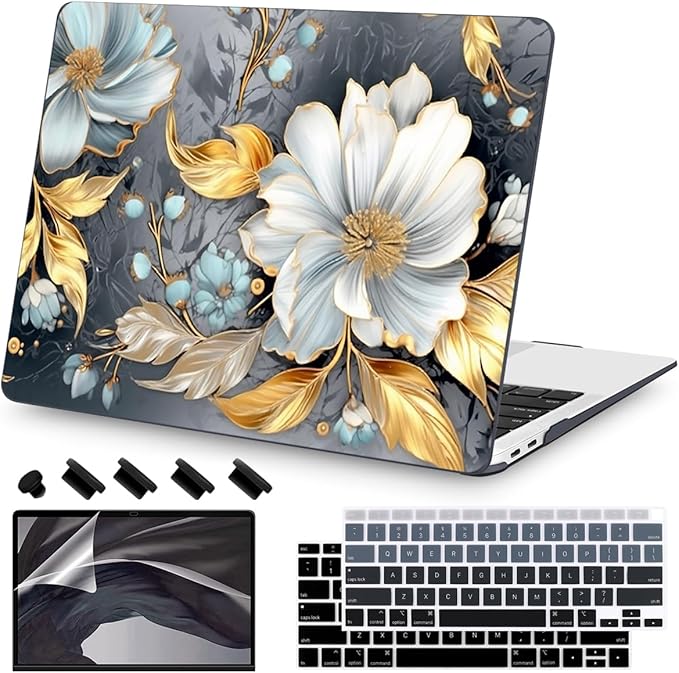 Teryeefi Pattern Hard Case Compatible with MacBook Air 13 inch Case 2021-2018 M1 A2337 A2179 A1932 with Retina Display, Plastic Hard Shell + Keyboard Cover + Screen Protector, W-Modern Abstract Art