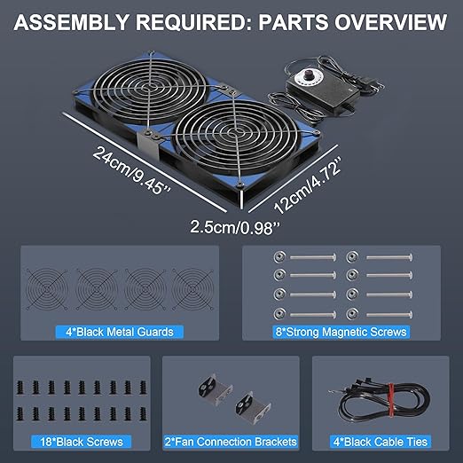 240mm Adjustable Computer PC Vent Fan 3-12V Speed Controller for Chicken Coop Rack Space Window Wall Cabinet Server Mining Rig Exhaust Cooling