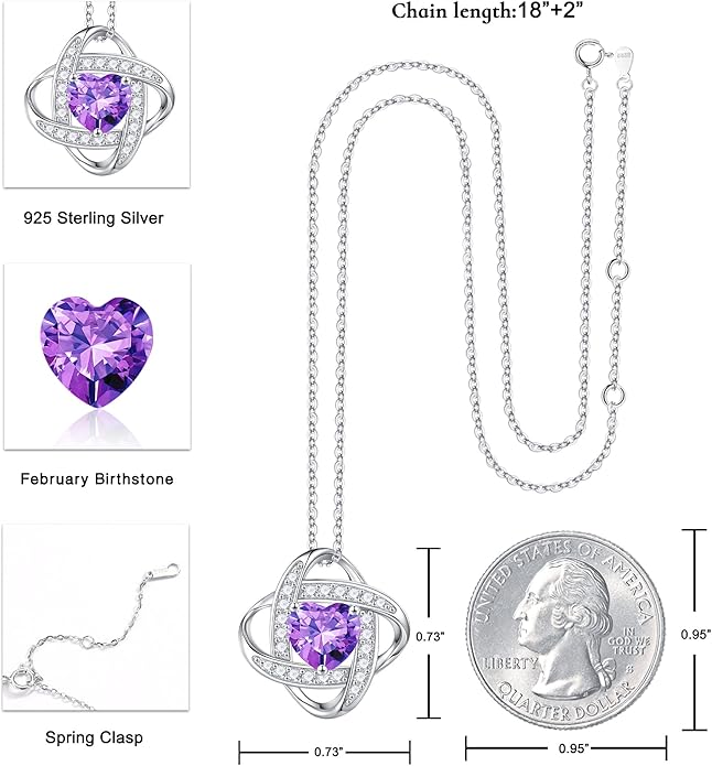 Iefil Valentines Gifts for Her Wife - 925 Sterling Silver Love Knot Birthstone Necklace, Anniversary Birthday Gifts for Women, Jewelry Gifts for Wife Mom Girlfriend