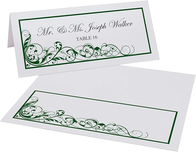 Scribble Vintage Swirl Place Cards, Hunter Green (Choose Color), Set of 150, Pre-cut and Scored - Wedding, Party, Dinner, and Special Events - Made in the USA