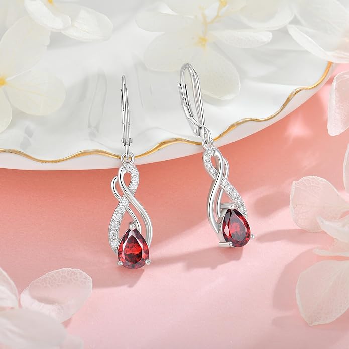 Infinity Love Birthstone Earrings for Women 925 Strling Silver 5A Cubic Zirconia Dangle Drop Leveback Earrings Jewelry Birthday Christmas Day Gifts for Her
