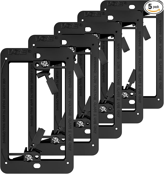 VCE Low Voltage Mounting Bracket (1 Gang, 5 Pack) for Single Gang Wall Plate, Telephone Wires, Network Cables, HDMI, Coaxial, Speaker Cables, Black