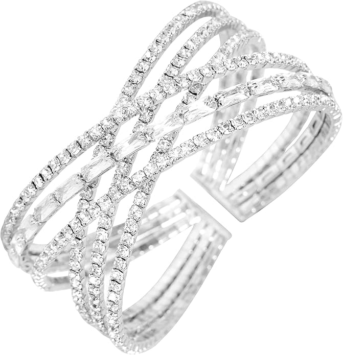 Rhinestone Bracelet Multilayer Cuff Bracelet Sparkling Crystal Layered Bridal Bracelets for Women