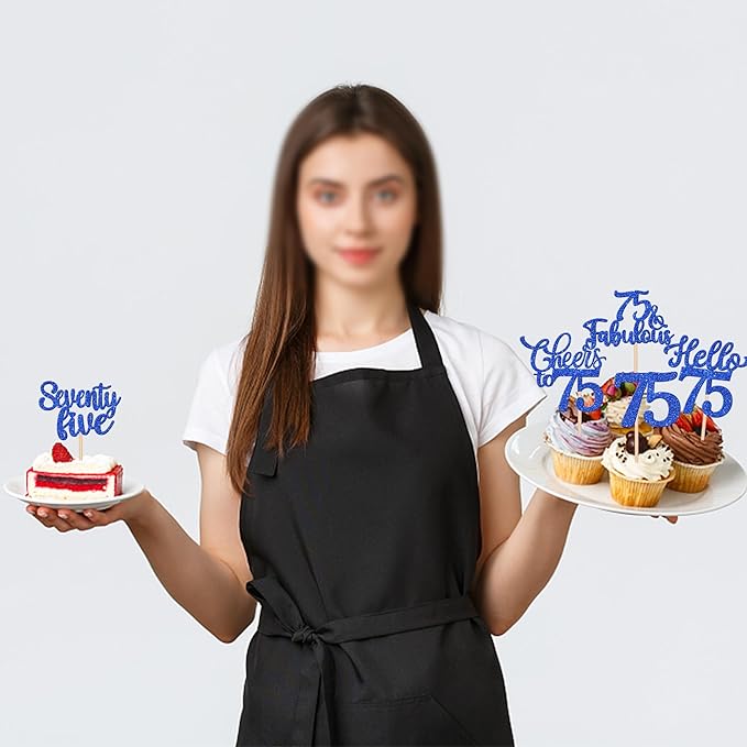 30PCS Happy 75th Birthday Cupcake Toppers Glitter Hello 75 Fabulous Seventy Five Cheers to 75 Years Old Birthday Cupcake Picks for Happy 75th Birthday Anniversary Party Cake Decor Supplies Blue