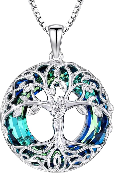 Tree of Life Crystal Necklace for Women Sterling Silver Couples Hug Tree Pendant Necklaces Gifts for Wife Anniversary Birthday Christmas