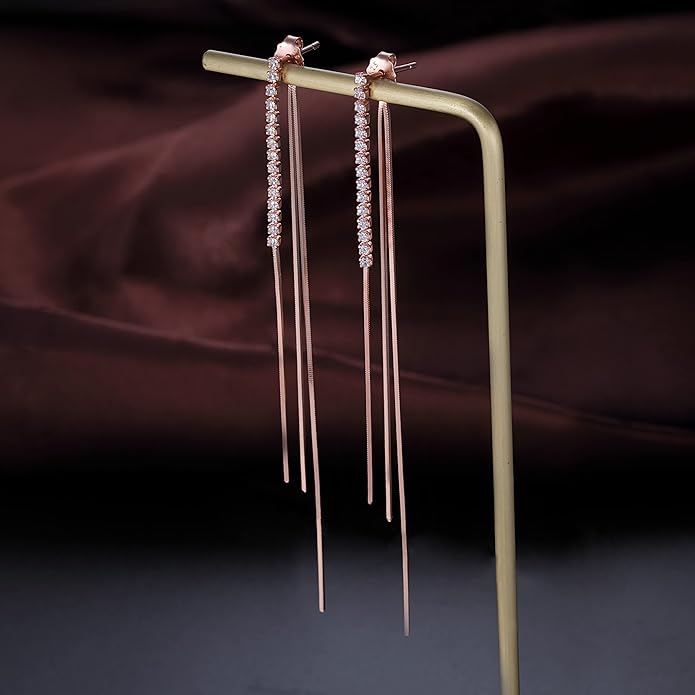 SLUYNZ 925 Sterling Silver CZ Dangle Earrings Chain for Women Teens Long Dangle Earrings Tassel with Snake Chain Backs