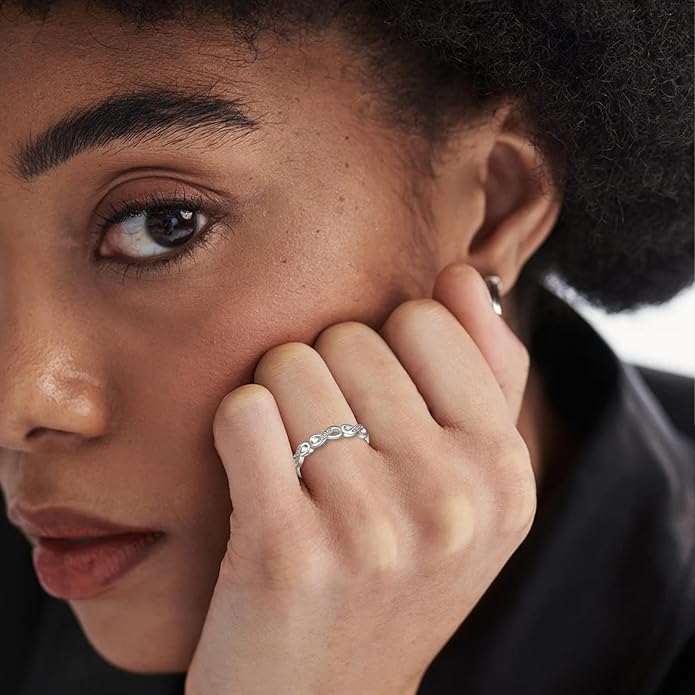 OOOPEL Sterling Silver Adjustable Ring S925 Silver Rings for Women Cubic Zirconia Twist Love Knot Dainty Ring Silver Minimalist Open Finger Rings Silver Thumb Sterling Silver Ring