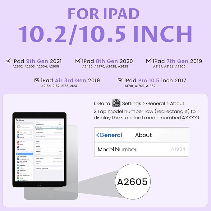 OYEEICE Keyboard Case for iPad 9th Generation - Detachable Wireless Backlit Keyboard, Magnetic Cover with Pencil Holder for iPad 9th/8th/7th Gen 10.2 inch, iPad Pro 10.5" & iPad Air 3rd - Purple