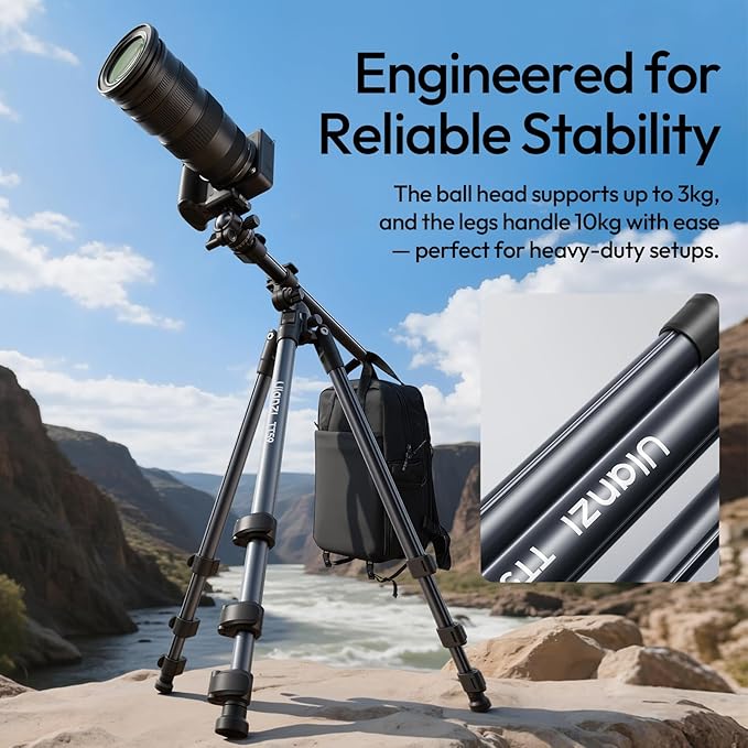 ULANZI TT59 Horizontal Overhead Photography Tripod, 68.9" Foldable Professional Camera Tripod Stand with Uka Quick Release Panoramic Ball Head for Mirrorless Camera/DSLR/Phone/Camcorder and All