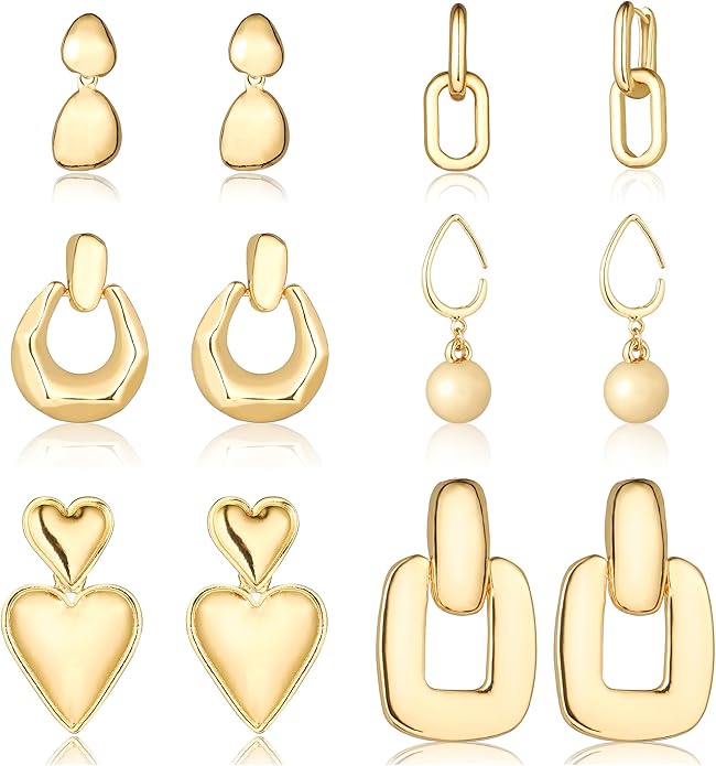 Wgoud 6 Pairs Gold Hoop Earrings Set for Women, 14K Gold Plated Hypoallergenic Lightweight Chunky Open Huggie Hoops Earrings Jewelry for Gifts.