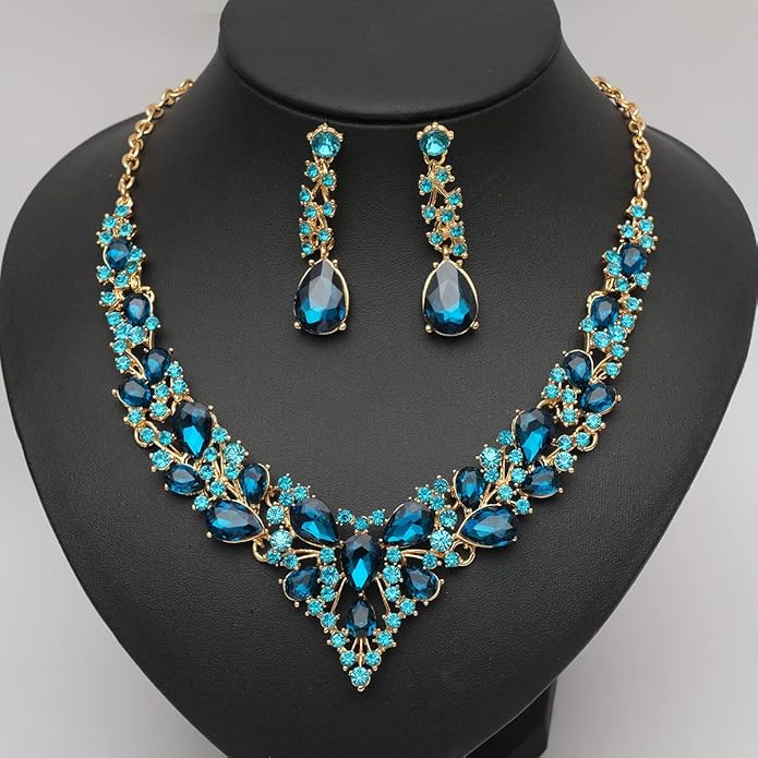 CSY 4 Pcs/Set Austrian Crystal Necklace Earrings Bracelet Ring Bridal Jewelry Sets for Brides Wedding Party Costume Accessories Gifts for Women