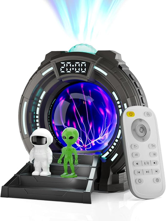 Galactic Portal Galaxy Projector Lamp with Plasma Ball – Aurora Projector Night Light with Bluetooth Speaker, Astronaut & Alien Room Decor for Kids & Teens