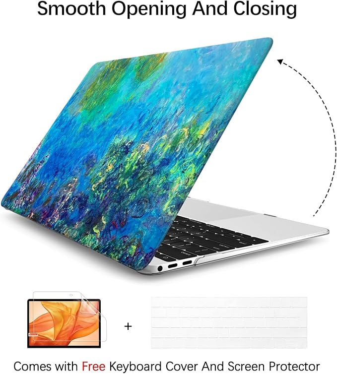 Berkin Arts Compatible with MacBook Air 13 inch Cover, 2022-2018 Release A2179/A2337 M1 with Touch ID with Keyboard Cover & Screen Protector Cloisonnism (Wisteria by Monet)