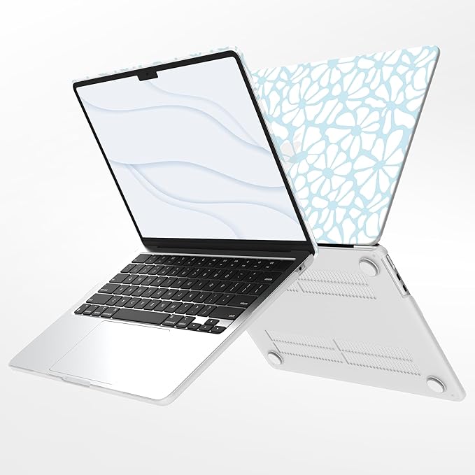 G JGOO Compatible with MacBook Air 13 inch Case 2025 2024 2023 2022 M4 A3240 M3 A3113 M2 A2681, Plastic Hard Shell for MacBook Air 13.6 inch Case + Keyboard Cover + Screen Protector, Blue Flower