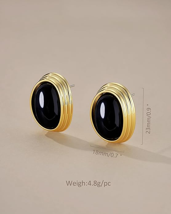 SNGIA18K Gold Plated Burgundy Maroon Red Carnelian Round Oval Ribbed Button Chunky Statement Earrings for Women by SNGIA, Bold Handmade Exaggerated Dome Retro Rounded Button Trendy Bohemian Gemstone Stud Jewelry Gifts, Unique Vintage Baroque Stone Summ...