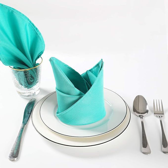 Cloth Napkins 17x17 inch Washable Polyester Dinner Napkins Soft Table Napkins for Wedding Party Dining Banquet(Turquoise,25PCS)