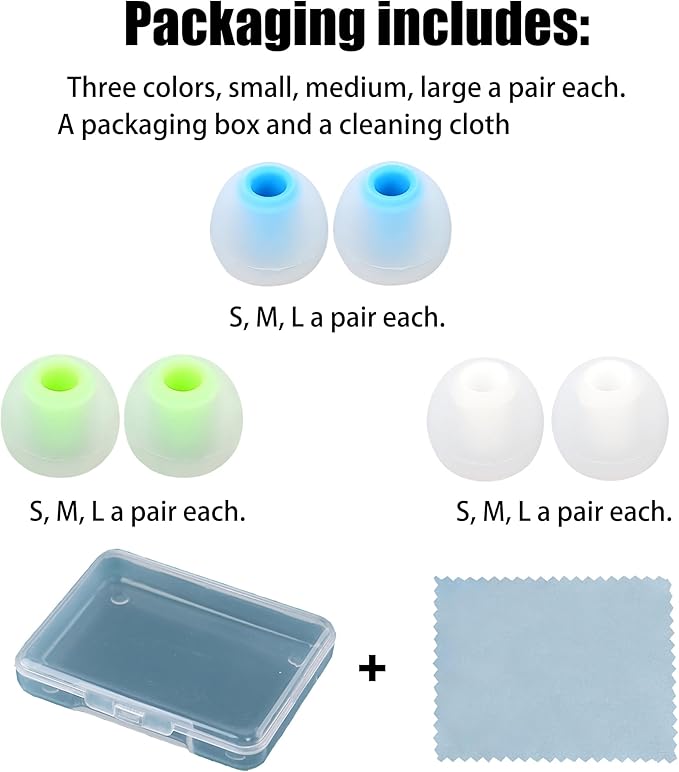 Silicone Replacement Earbud Tips Earbud Caps Fit Most in-Ear Earbuds(Inner Hole 3.8mm -5.1mm) Headphone Ear Tips Earbud Covers 9 Pairs S M L