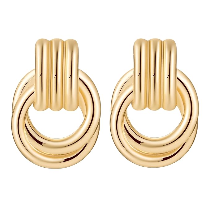 Chunky Knot Earrings for Women, Link Circle Statement Drop Dangle Studs, Women Trendy Jewelry