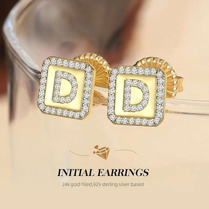 Gold Earrings for Women 24K Gold Filled Initial Earrings for Women S925 Earrings Gifts for Her