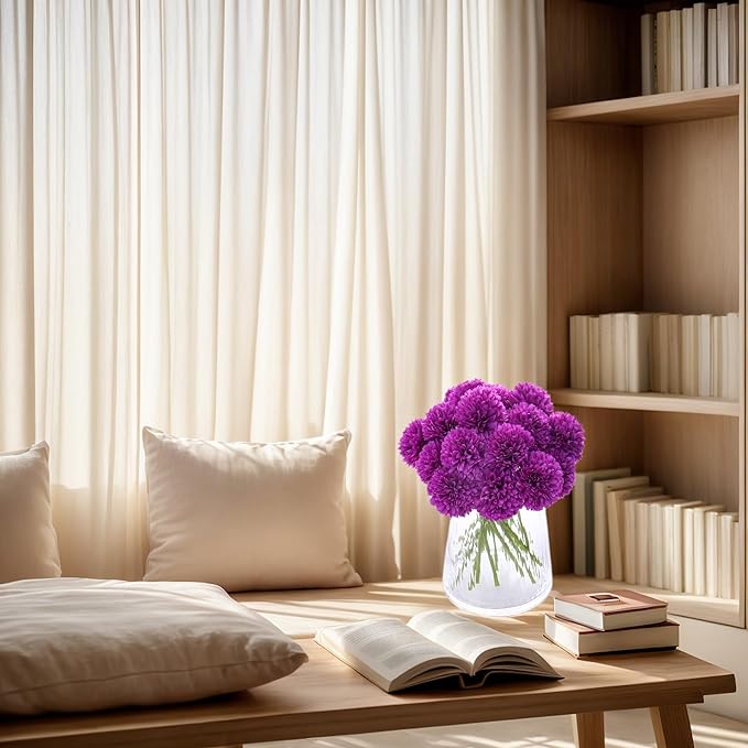 Kimura's Cabin 20Pcs Fake Mums Flowers Artificial Chrysanthemum Faux Silk Ball Flower Wedding Arrangements Bouquets Fall Office Home Kitchen Table Decor DIY Floral (Dark Purple)