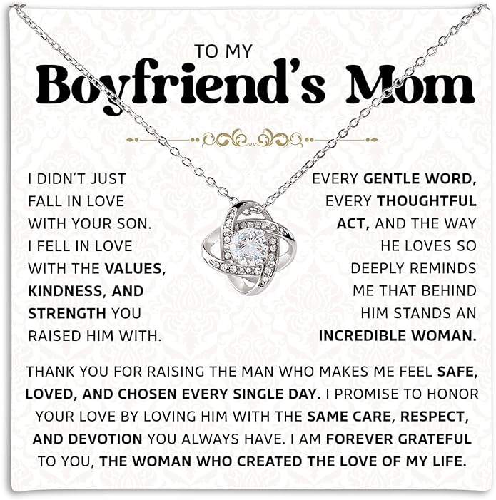 To My Boyfriend's Mom Love Knot Necklace, Elegant Jewelry Gift From Girlfriend, Meaningful Mothers Day Surprise, Birthday Christmas Keepsake With Heartfelt Message