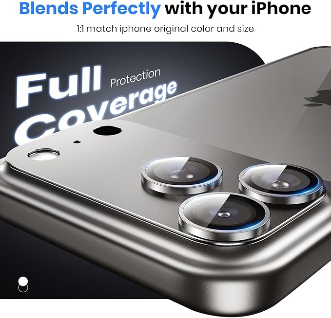 Hoerrye for iPhone 17 Pro Camera Lens Protector - [12FT Shatterproof Military Grade] [Strong Adsorption] Metal Top 9H+ Tempered Glass Camera Screen Full Protective Cover Case Friendly,Gray