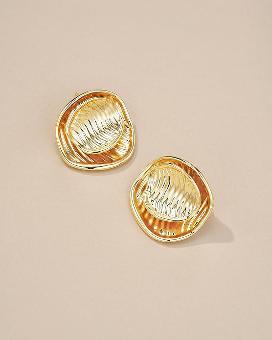SNGIA18K Gold Plated Dangle Textured Ribbed Irregular Large Leaf Statement Earrings for Women by SNGIA, Handmade Dramatic Geometric Trendy Summer Drop Leaf Flower Jewelry Gifts, Bold Beachy Vintage Plant Fashion Drop Accessories, Vintage Nickle Free Fl...