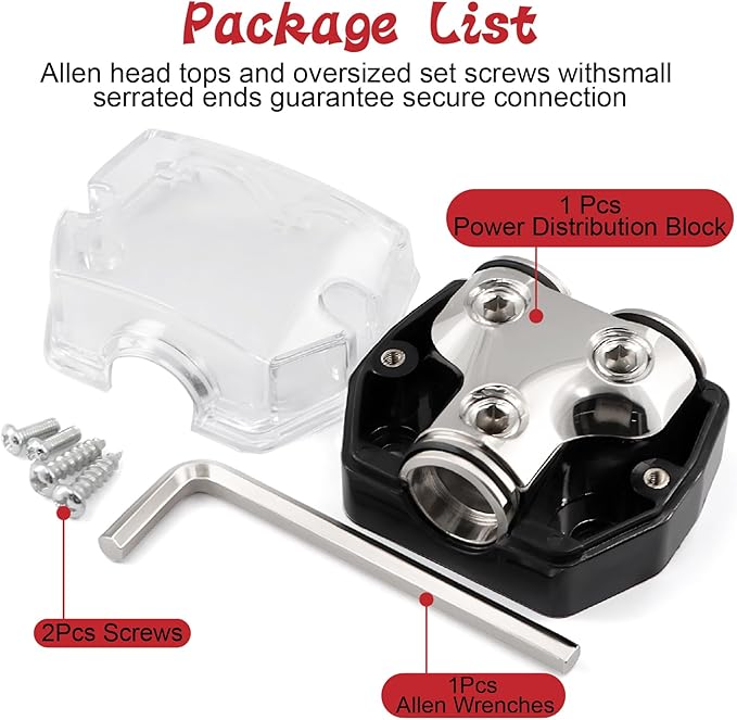 2 Way Power Distribution Block 1x 0 GA in 2X 0 GA Out Circuit Protector Distribution Connecting Blocks for Car Audio Splitter,1Pc with Installation Kit
