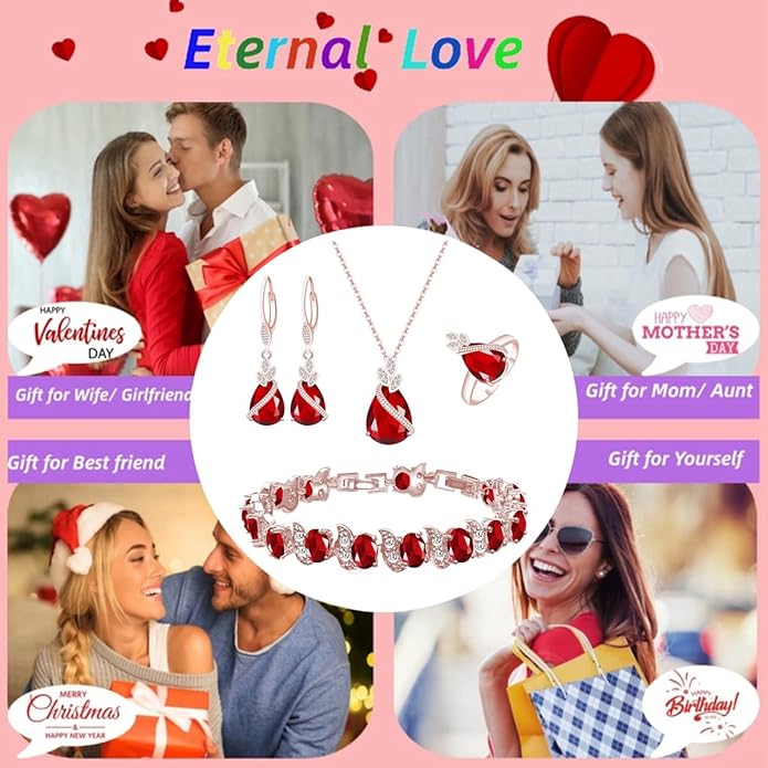 LMXXVJ Jewelry Set for Women,Teardrop Cubic Zirconia Necklace Earrings Adjustable Ring Bracelet Jewelry Set Formal Jewelry Gift