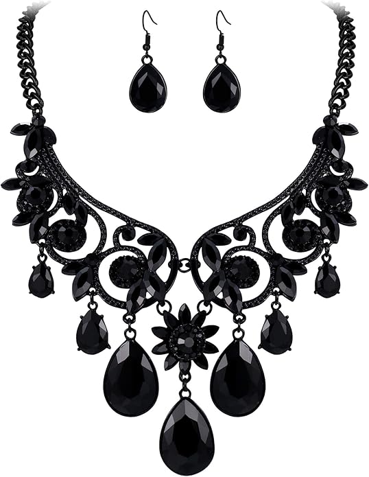 BriLove Women's Tribal Ethnic Crystal Chunky Statement Necklace Dangle Earrings Set