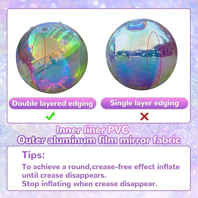 31.4in Inflatable Mirror Ball,Shiny Inflatable Ball Silver/Gold/Iridescent,PVC Hanging Large Disco Balls Decor for Party, Concerts, Stage, Wedding Decoration (1 Piece,Without Air Pump)