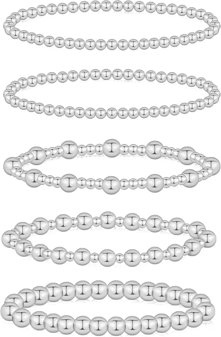 wgoud Gold Bracelets for Women - Trendy 14K Real Gold Plated Beaded Bracelet Set with Stretch Beads, Waterproof, Adjustable, Perfect Gifts