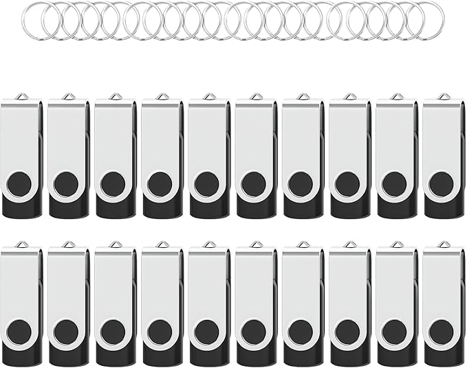 Flash Drives 16GB 20 Pack with Keychains, Wooolken Swivel USB 2.0 Thumb Drives Bulk USB Drive Memory Stick Data Storage Pack (Black)