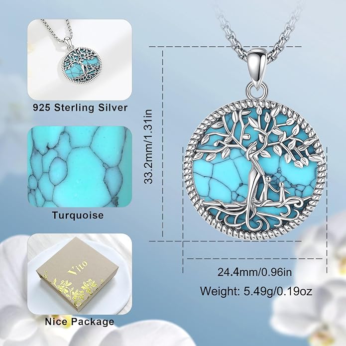 Vito 925 Sterling Silver Tree of Life Necklace for Women, Mother Tree Pendant for Mom Mother Necklace Mother's Day Jewelry Gift for Wife Grandma, 18/22 Inch Chain