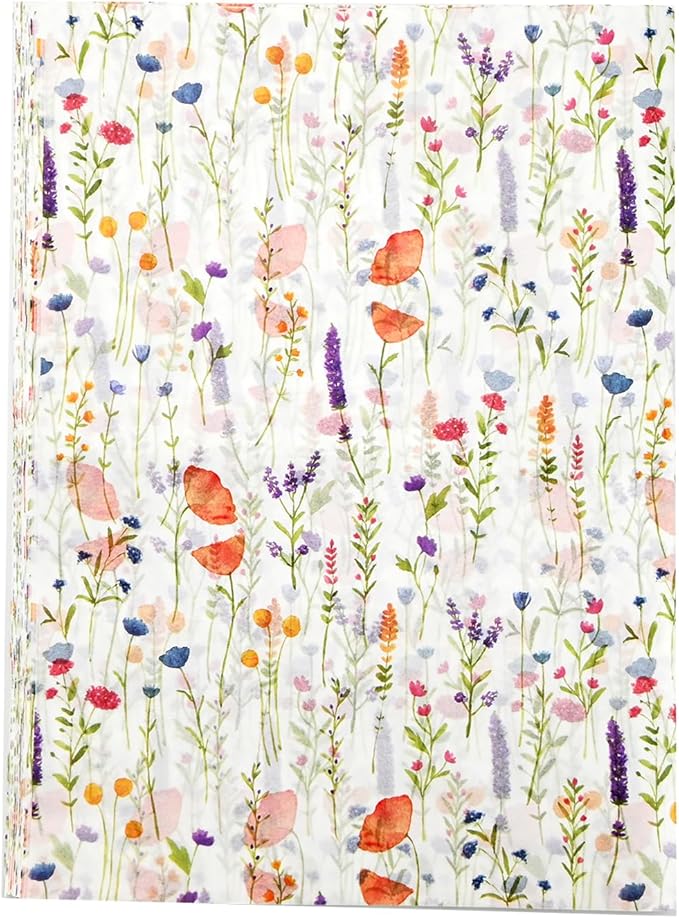 TINYFUTURE 100 Sheets Flower Gift Wrapping Tissue Paper Recyclable Greenery Botanical Packaging Bag for Wedding Birthday Showers Art Craft Party Favor Decoration