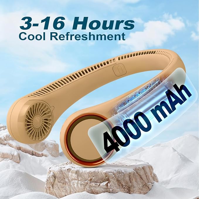 CIVPOWER Neck Fan: Portable Personal Neck Cooling Rechargeable Bladeless Fan - Hands Free 3 Speed 4000 mAh Battery USB Operated Wearable Headphone Design - for Men Women Outdoor Indoor (Orange)