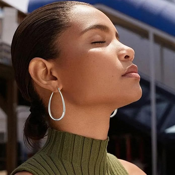 Gacimy Chunky Hoop Earrings for Women, 14K Gold Plated Oval Hoop Earrings with 925 Sterling Silver Post