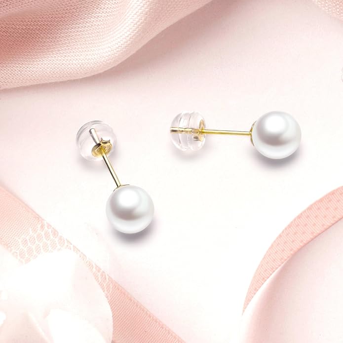 18k Gold Pearl Pendant Necklaces with 14k Chain, 18k Gold Pearl Earrings Jewelry Set for Women