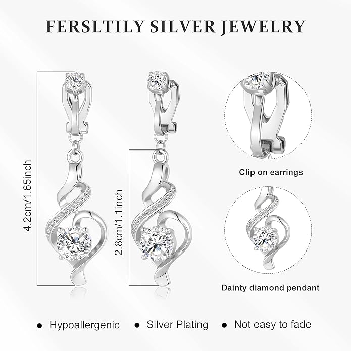 Clip On Earrings Sliver Dangle Earrings for Women Trendy Hanging Drop Earing Hypoallergenic Clip On Earring Birthday Gifts for Women Jewelry