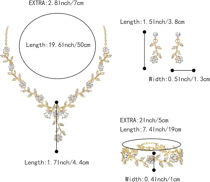 BriLove Women's Wedding Jewelry Leaf Cluster Flower Crystal Dangle Earrings Pendant Necklace Set for Bridal