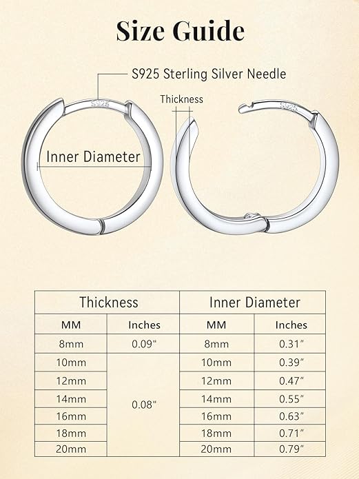 FaithHeart Sterling Silver Hoop Earrings for Women, Hypoallergenic Huggie Hoop Earrings Lightweight Small Cartilage Earrings Hoop Earring Dainty Everyday Earrings 6/8/10/12/14/15/16/18/20mm