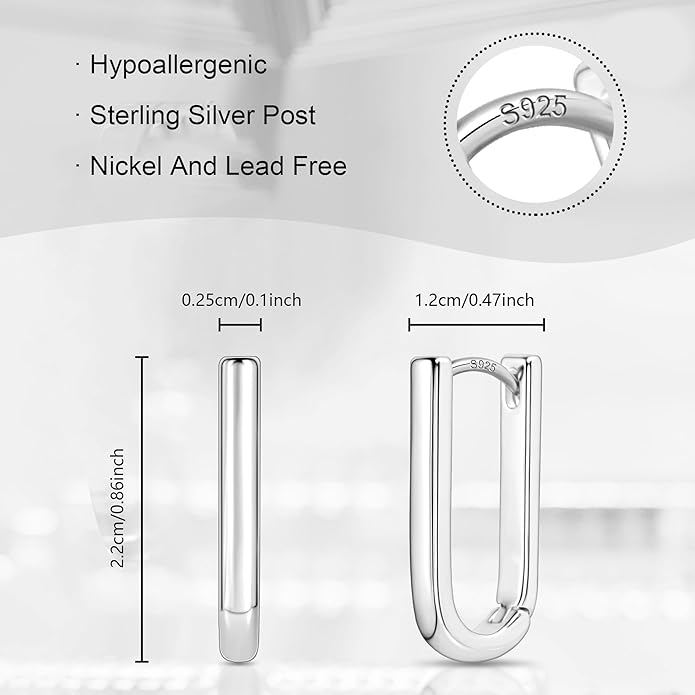 ALEXCRAFT 925 Sterling Silver Hoop Earrings for Women, Hypoallergenic 14K Gold Plated Small Rectangle Huggie Hoop 12x22mm Outer Diameter Medium Square Rectangle Hoops Earrings for Women Jewelry Gifts
