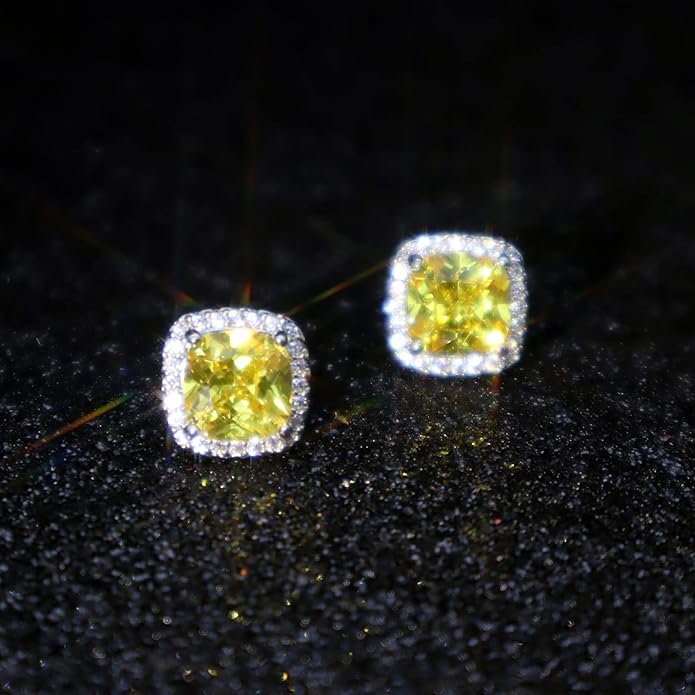 YOMELA Cubic Zirconia Earrings Studs, Halo CZ Birthstone Simulated Diamond Stud Earrings for Women