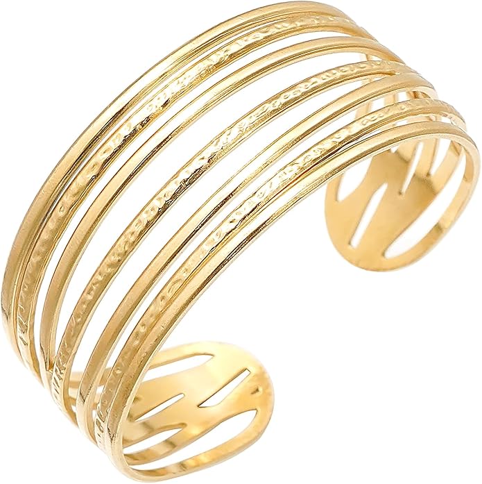 Multi-layer Cuff Bracelet for Women Cross Wire Bracelets Open Wide Cuff Gold Bangle Bracelet