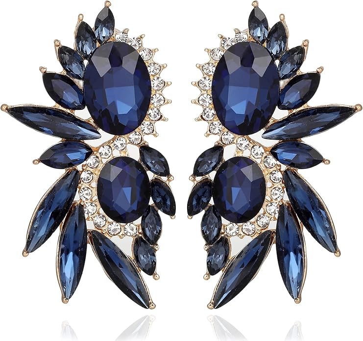 Vintage Rhinestone Statement Earrings Fancy Crystal Cluster Drop Dangle Earrings for Women